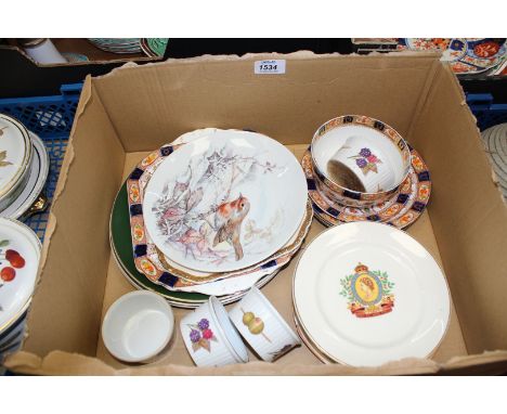 A quantity of china to include: two Wade 1953 Coronation plates, Sandon tea ware, Royal Worcester display plate, etc.