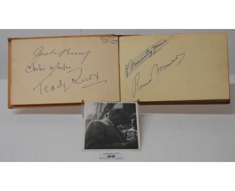 VINTAGE AUTOGRAPH BOOK TO INCLUDE AN AUTOGRAPH BY JACK BENNY AND A PHOTO DATED 1950 AND HIS SIDE KICK ROCHESTER AND OTHERS.