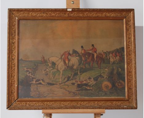 LATE 19TH/EARLY 20THC OILEOGRAPH NO.612B A HUNTING SCENE WITH HORSES AND HOUNDS. 37 X 50CM, TOGETHER WITH AN UNFRAMED LTD. ED