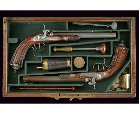dating: Mid 19th Century provenance: Bern, Heavy, octagonal, rifled, 10 mm cal. barrels signed 'Wagner a Berne', with engrave