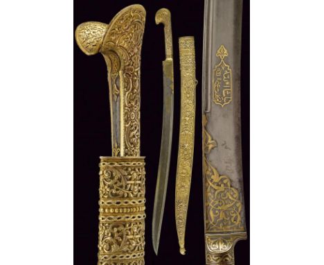 dating: circa 1800 provenance: Turkey, Slightly curved, single-edged blade with back groove in fine damask wootz, back chisel