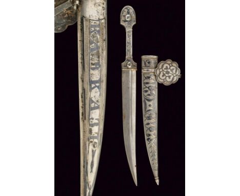 dating: circa 1900 provenance: Caucasia, Iron, curved blade. Hilt and scabbard completely covered with silver foil engraved a