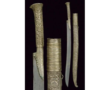 dating: Mid 19th Century provenance: Greece, Slightly curved, single-edged blade, floral engravings on one side; hilt and bas