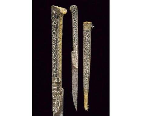 dating: Late 19th Century provenance: Turkey, Single-edged blade with rust damage. Silver grip and scabbard richly engraved w