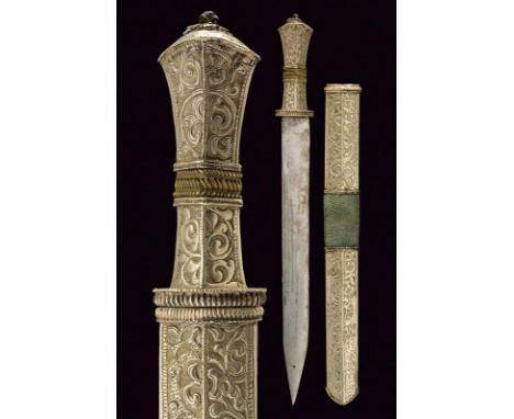 dating: 19th Century provenance: Bhutan or Tibet, Strong, straight, single-edged blade with light grooves; hilt covered with 