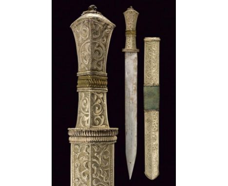 dating: 19th Century provenance: Bhutan or Tibet, Strong, straight, single-edged blade with light grooves; hilt covered with 