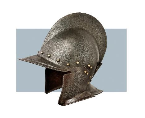 dating: circa 1600 provenance: North Italy, One-piece skull, provided with high comb in the centerline with twisted border, a