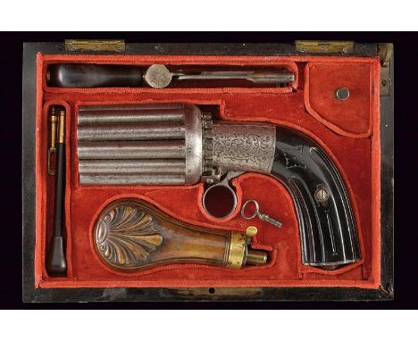 dating: about 1855 provenance: Belgium, Group of eighteen round, smooth, turn-off, 7 mm cal. barrels, in damask, arranged in 