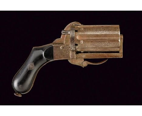 dating: third quarter of the 19th Century provenance: Europe, Group of six-shot cylinder-barrel, 9 mm cal., grooved and engra