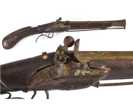 dating: 19th Century provenance: Italy, Bronze, octagonal and round barrel, strongly bell-mouthed. Flintlock. Wooden stock. I