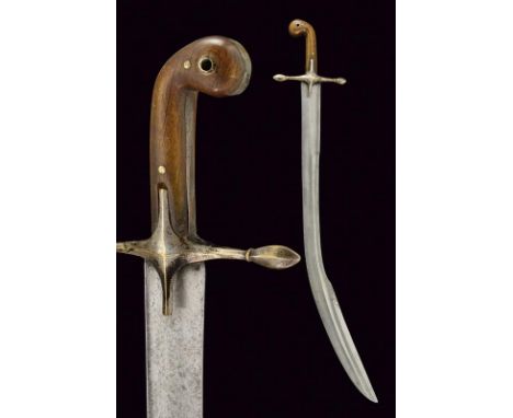 dating: 19th Century provenance: Turkey, Wide, curved, single-and false-edged blade with fuller and 'T'-back, tip with engrav