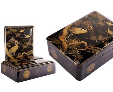 dating: first quarter of the 20th Century provenance: Japan, Of rectangular shape with round angles, lacquered in black and d