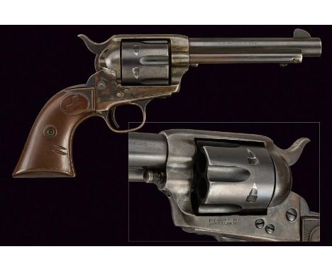 dating:  provenance: USA, Round, rifled (probably replaced), 5-1/2' barrel with fore-sight, lateral marking 'COLT SINGLE ACTI