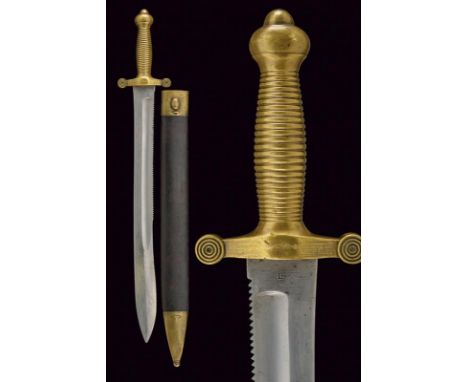 dating: 1847 provenance: Russia Impero, Straight, single-and false-edged blade with ribbed and slightly enlarged tip, saw-bac