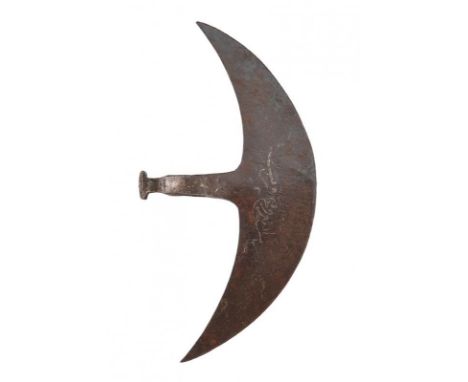 dating: 16th Century provenance: Ottoman Empire, Long, crescent-edged axe with oval quillon block and square and slightly con