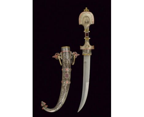 dating: circa 1900 provenance: Morocco, Simple, single-and false-edged blade. Brass grip and scabbard, front part richly deco