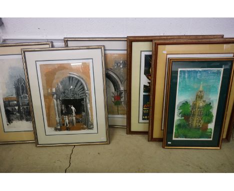 6 large woodcuts and linocuts, f&amp;g, by Pritam Deuskar, Mumbai based printmaker, exh' Bombay Art Society, Art Society of I