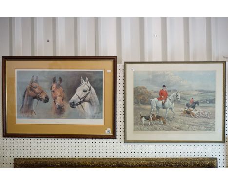 Alfred G Haigh Coloured ' Huntsman and Hounds ' Lithograph, signed in pencil to the margin and with gallery blind stamp, 58cm