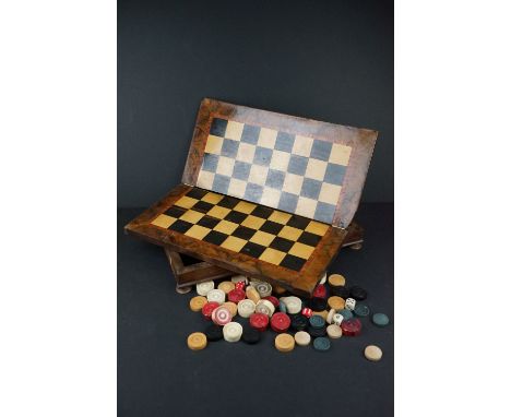 An antique folding draughts / checkers board box. 