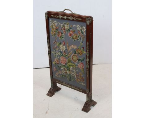 Antique firescreen with brass mounts and two pull-out panels 