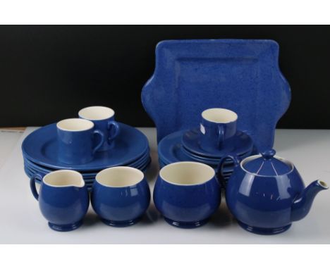 Moorcroft ' Powder Blue  ' Part Tea Set designed by William Morris for Liberty, comprising Teapot, 2 Sugar Bowls, Milk Jug, 3