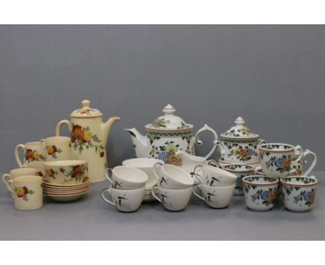 Three part Coffee Sets including Royal Doulton ' Bamboo ' including 6 cups, 5 saucers, milk and sugar, Royal Doulton ' Marigo