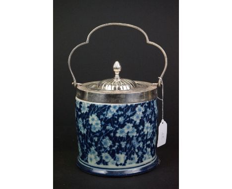 Ceramic Victorian style biscuit barrel with silver plated fittings 