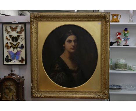 19th century Oil Painting on Canvas, Head and Shoulders Portrait of Sophia Emma Wickham (née Shaw-Lefèvre) 1833-1929, wife of