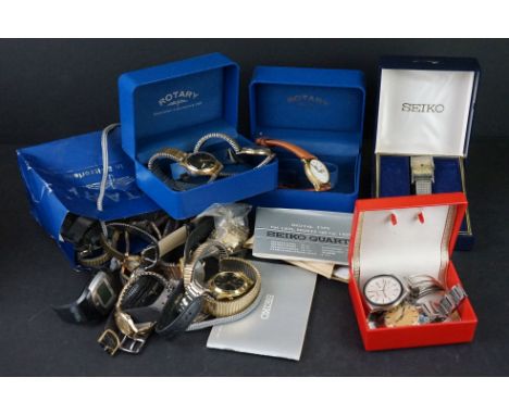 A collection of gents and ladies watches to include Seiko and Rotary examples. 