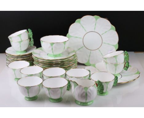 Art Deco Aynsley Green Butterfly Handle Pattern Part Tea Set comprising 11 Tea Cups, 12 Saucers, 12 Tea Plates, 2 Sandwich Pl