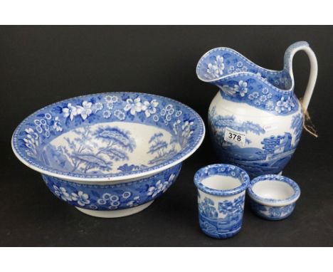 A ceramic Copeland Spode blue &amp; white wash set to include basin, jug and bowls. 
