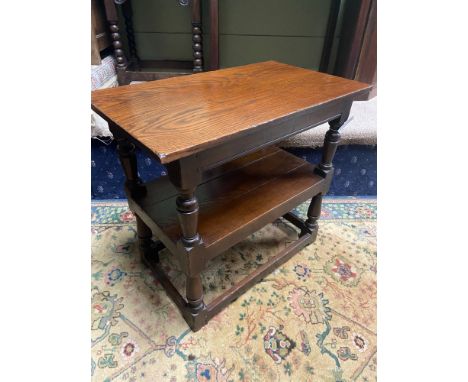 A 17th century style oak joint three tier console table. A piece from Liberton Tower [70X79X46CM] Liberton Tower stands on a 