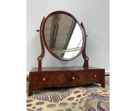 A Victorian dressing table mirror, upon a 3 drawer platform, detailed with ivory handles and a twist inlay [height, 56cm, wid