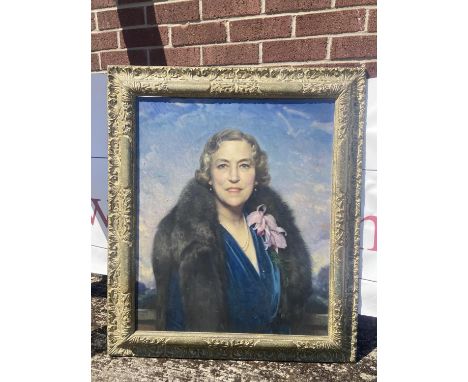 David Jagger R.O.I. (British, 1891-1958)Large oil painting on canvas portrait of ladyMrs Edgar Grolian dated 1938. Fitted wit