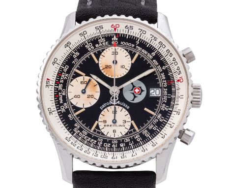 BREITLING Old Navitimer Chronograph, Patrouille Suisse Edition, Ref A13022. Herrenuhr. Edelstahl. Automatik-Uhrwerk. Lederban