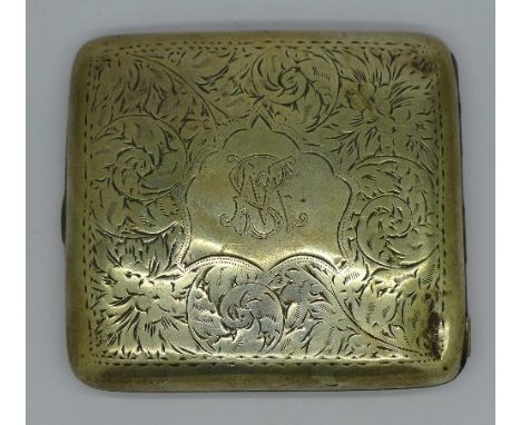 A silver cigarette case, 91.7g, with initials