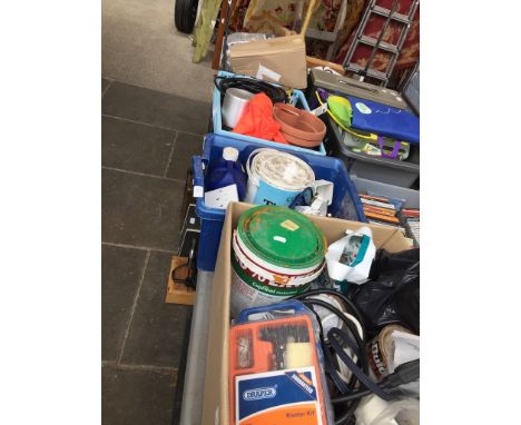 4 BOXES OF VARIOUS TOOLS AND GARAGE ITEMS