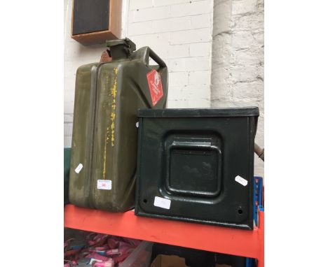 PETROL JERRY CAN AND ARMY METAL BOX