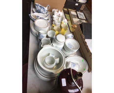 LAMP AND SELECTION OF POTTERY WARE AND CHINA     T4