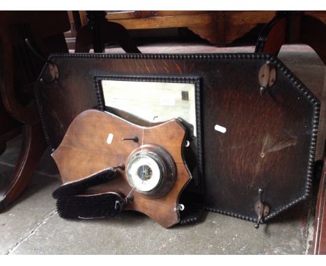 TWO OAK HALL STANDS ONE WITH BAROMETER