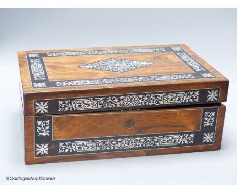  A 19th century mother-of-pearl inlaid rosewood writing box