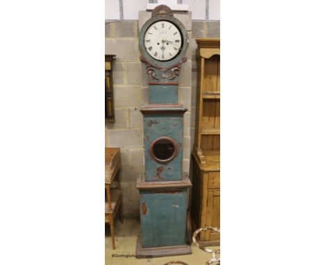   A 19th century Swiss painted longcase clock, height 210cm