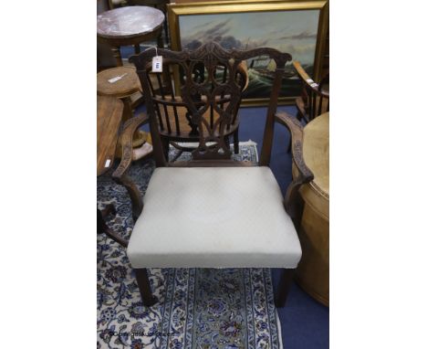   A George III Chippendale style mahogany elbow chair, width 69cm depth 50cm height 95cm