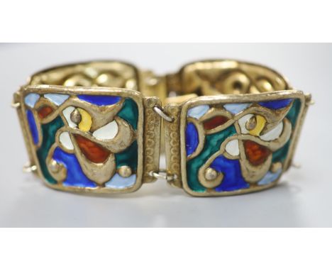   A stylish Norwegian 925s and polychrome enamel bracelet by Oystein Balle, of curved design, approx. 17.5cm, gross weight 53
