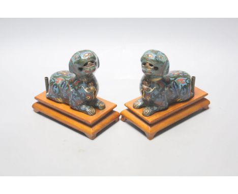   A pair of Chinese cloisonne enamel 'hound' joss-stick holders, 20th century