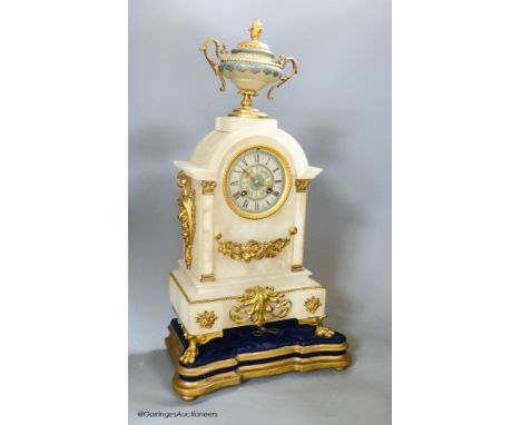   A 19th century French onyx mantel clock, overall height 49cm