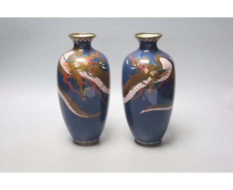   A pair of Japanese cloisonne enamel 'dragon' vases, c. 1900