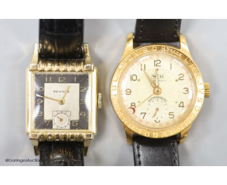   A gentleman's 1930's/1940's stainless steel and gold plated Benris rectangular dial manual wind wrist watch and a later sta