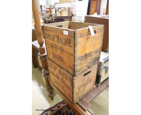   Four vintage wooden wine crates, width 43cm