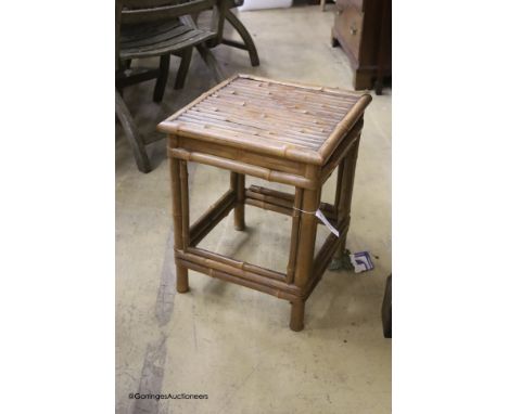   A square bamboo lamp table, width 38cm, height 50cm